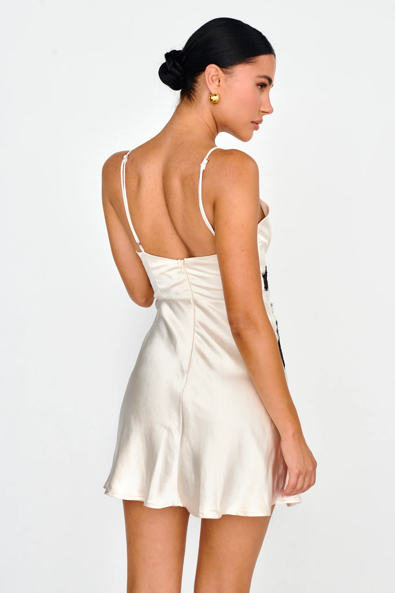 Theriz Lace Trim Cami Mini Dress Champagne - Image 2