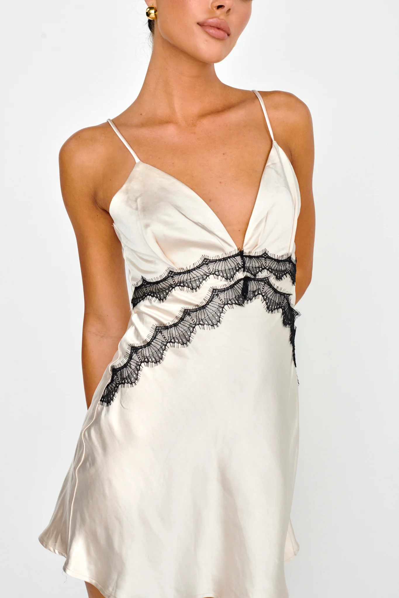 Theriz Lace Trim Cami Mini Dress Champagne - Image 4