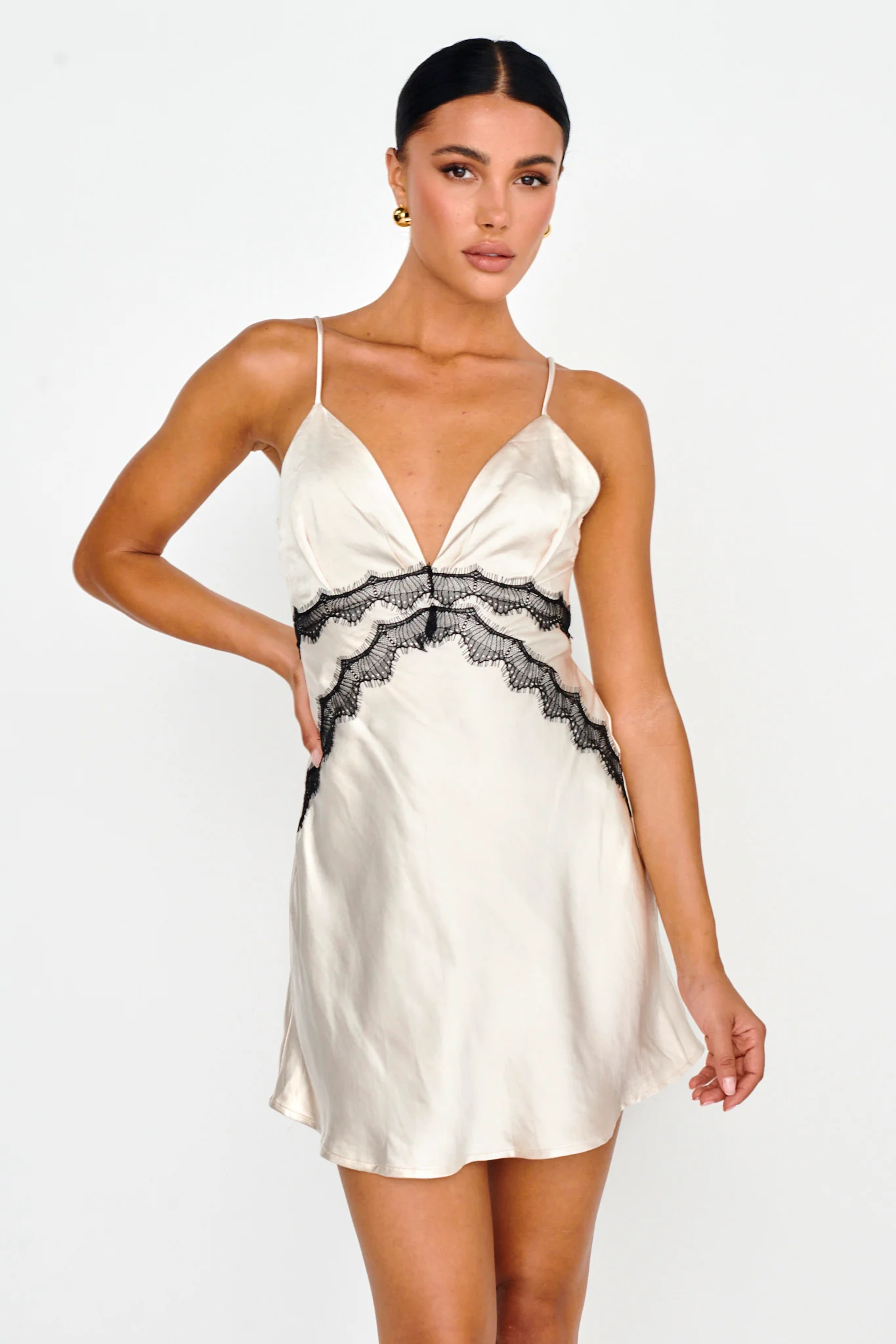 Theriz Lace Trim Cami Mini Dress Champagne - Image 5