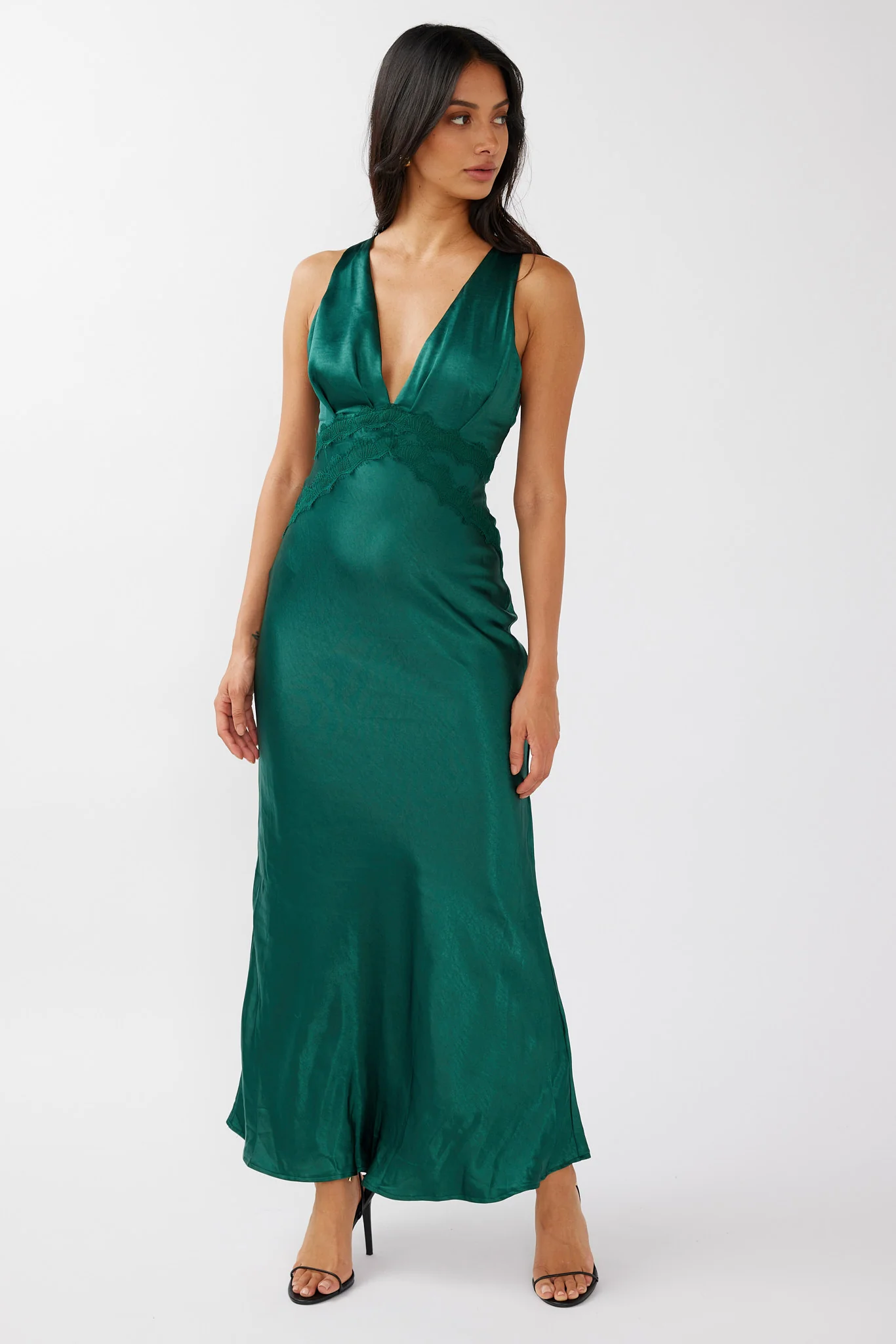 Theriz Lace Trim Tied Back Maxi Dress Green - Image 3