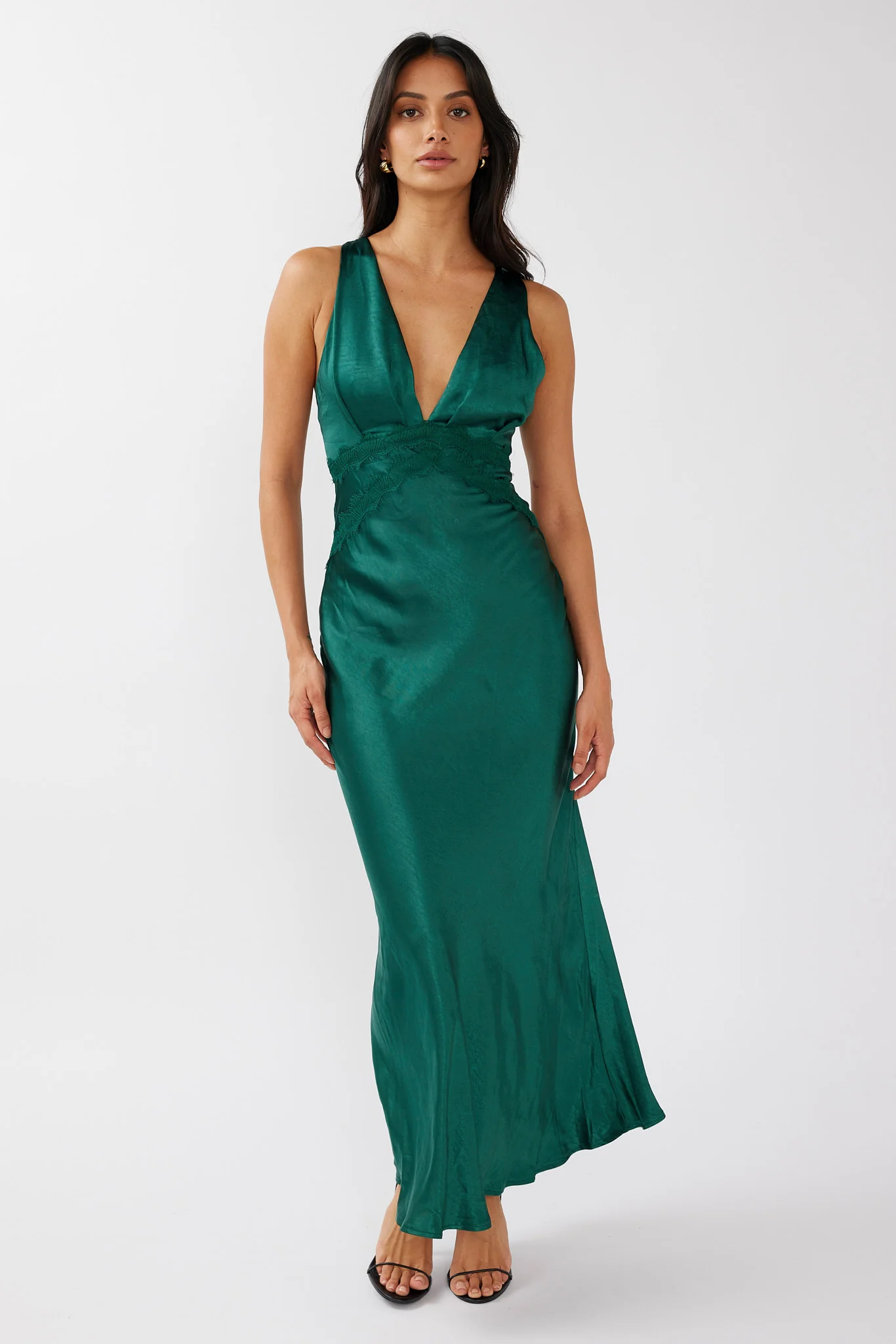 Theriz Lace Trim Tied Back Maxi Dress Green - Image 5