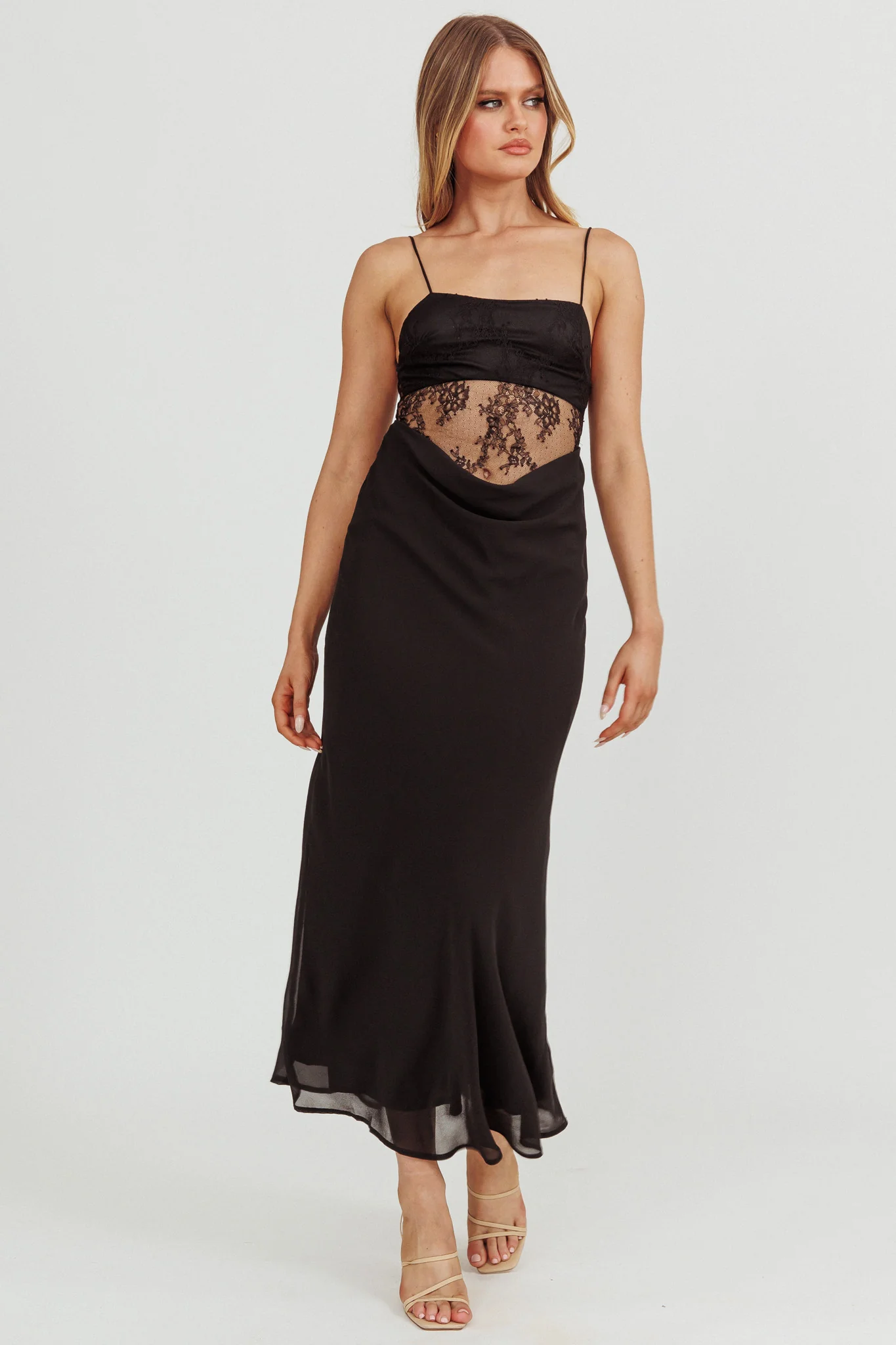 These Days Backless Lace Waist Maxi Dress Black - Image 4