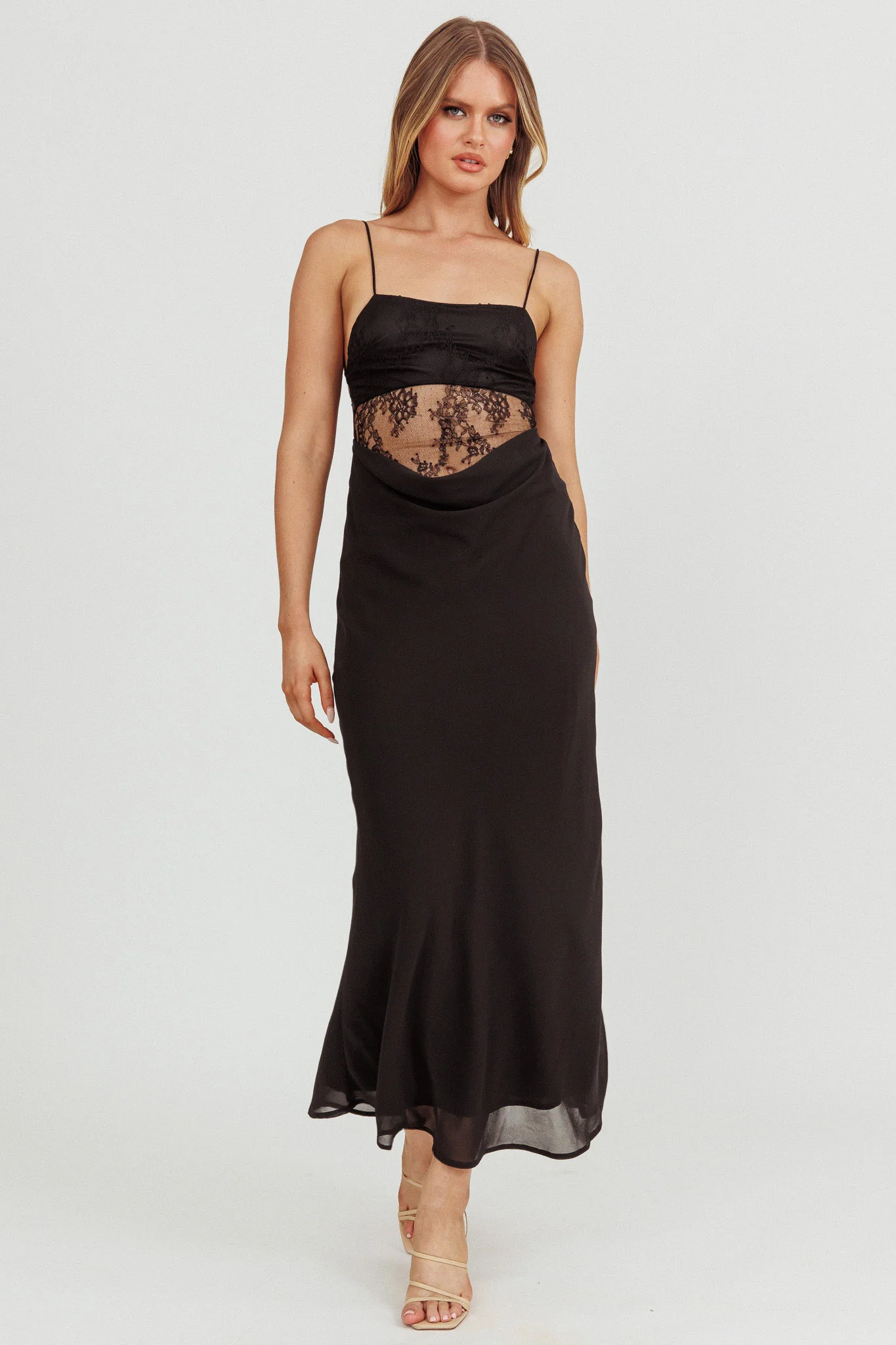 These Days Backless Lace Waist Maxi Dress Black - Image 6