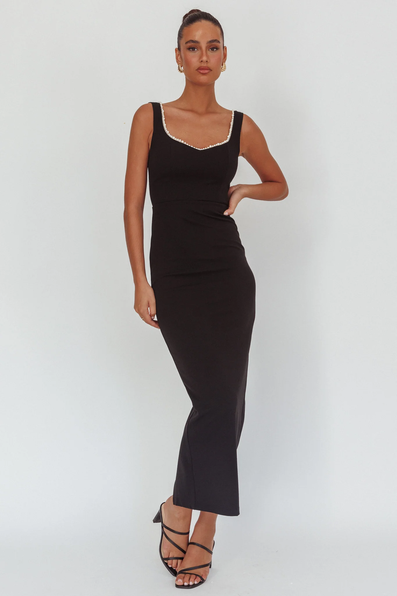 This Magic Moment Pearl Trim Maxi Dress Black - Image 4