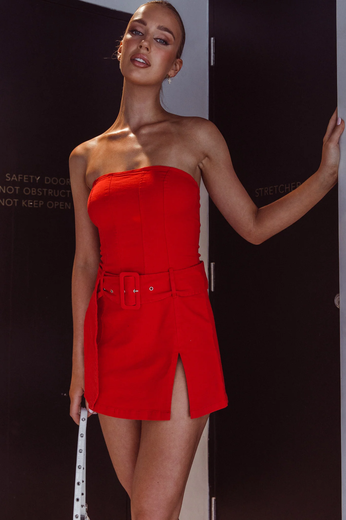 Thrill Seeker Belted Mini Dress Red - Image 4