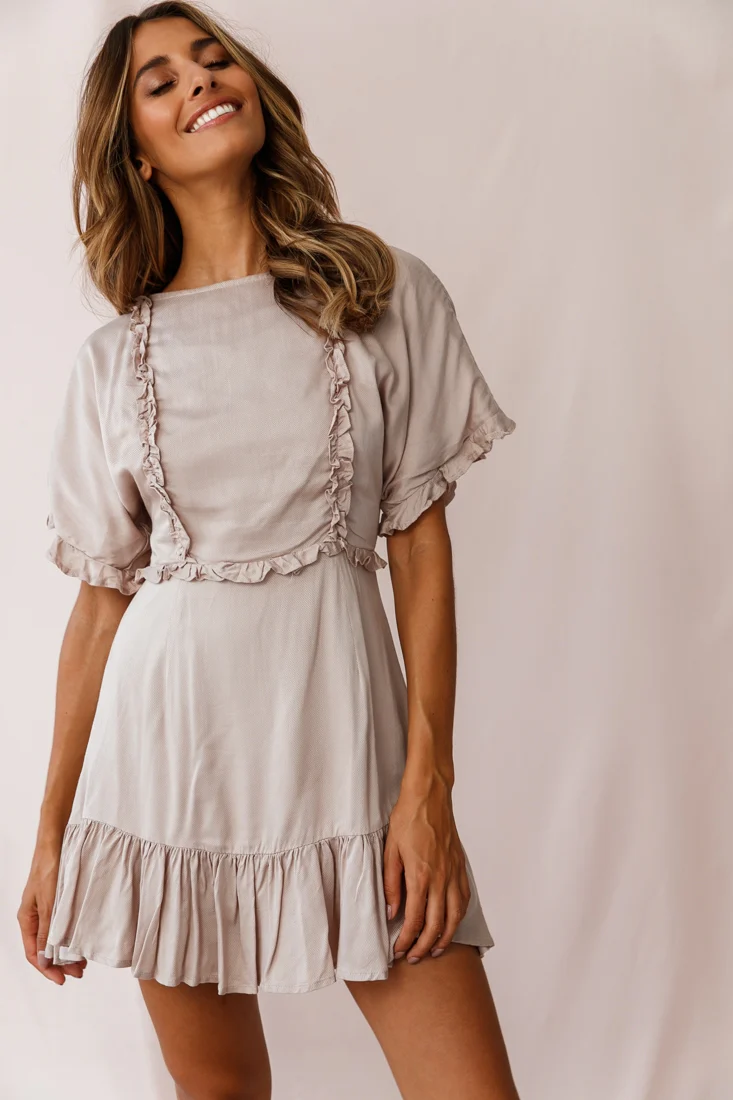 Thursday Ruffle Detail Lace-Up Back Dress Mocha - Image 5