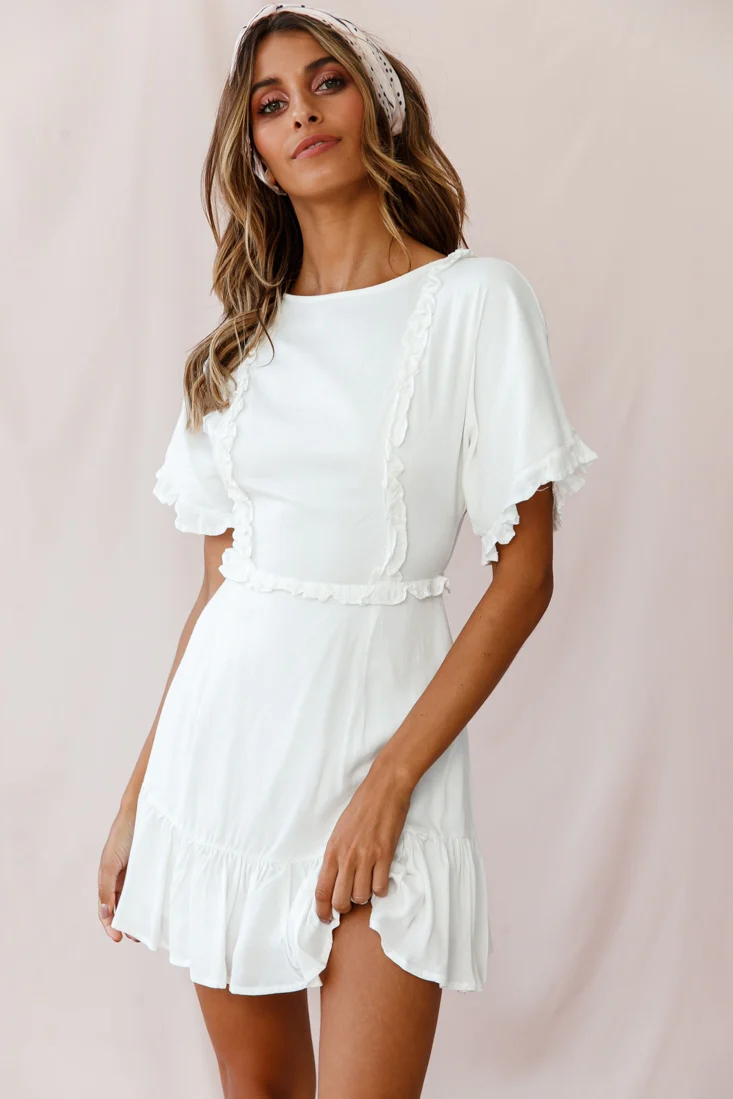 Thursday Ruffle Detail Lace-Up Back Dress White - Image 6