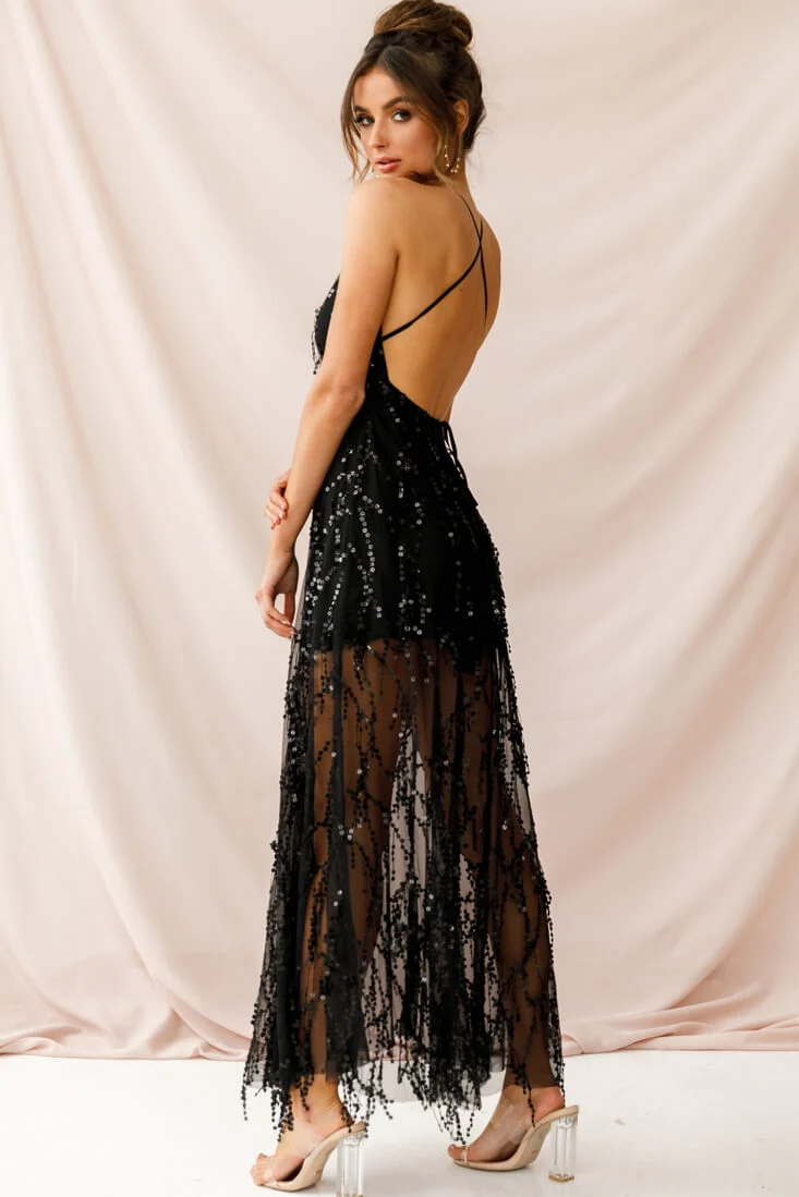 Tiara Sequin Maxi Dress Black - Image 13