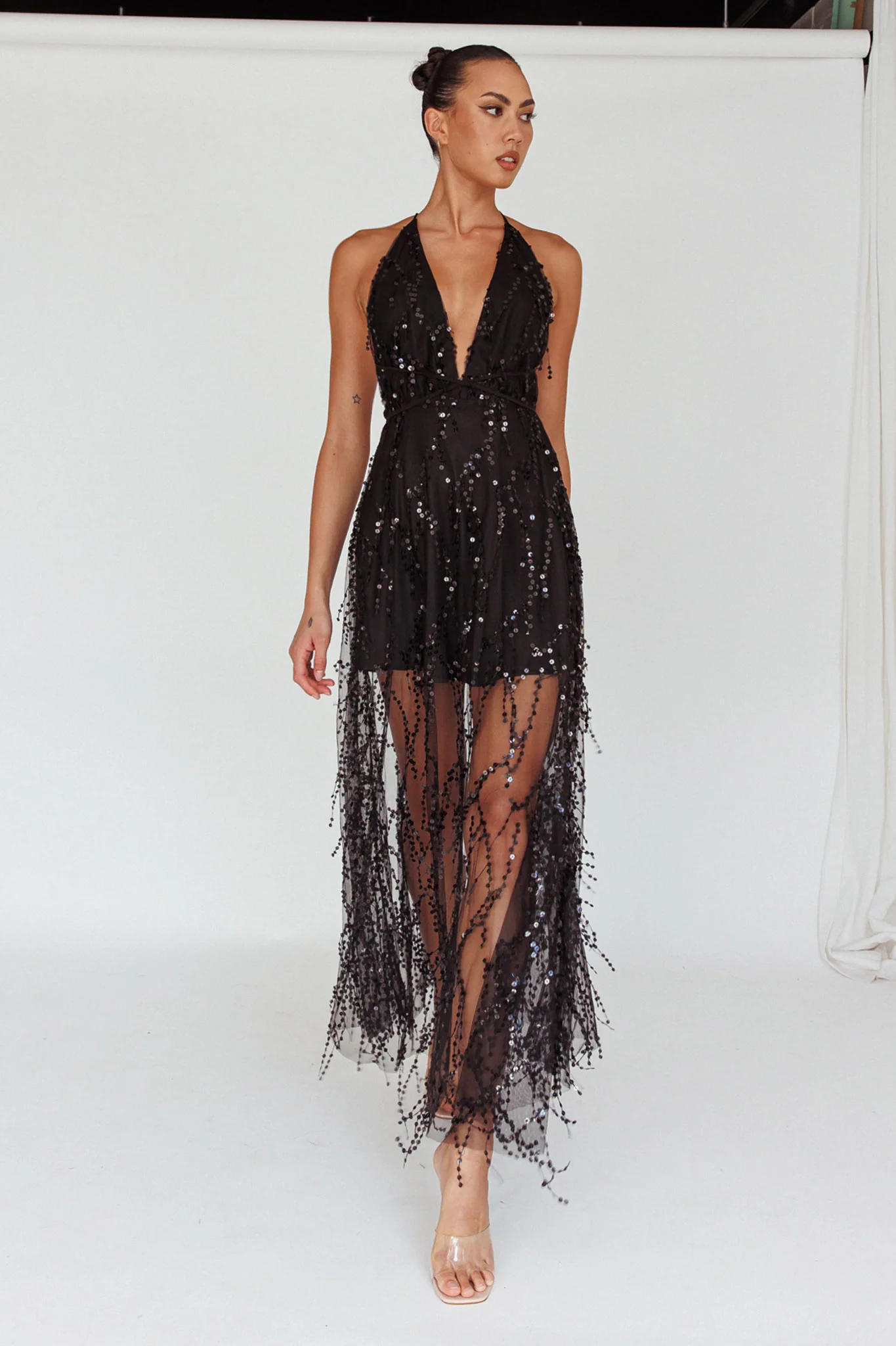 Tiara Sequin Maxi Dress Black - Image 7