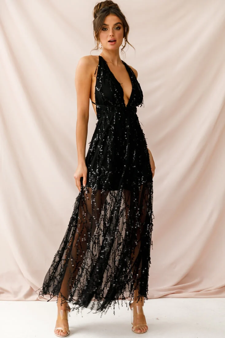 Tiara Sequin Maxi Dress Black - Image 9
