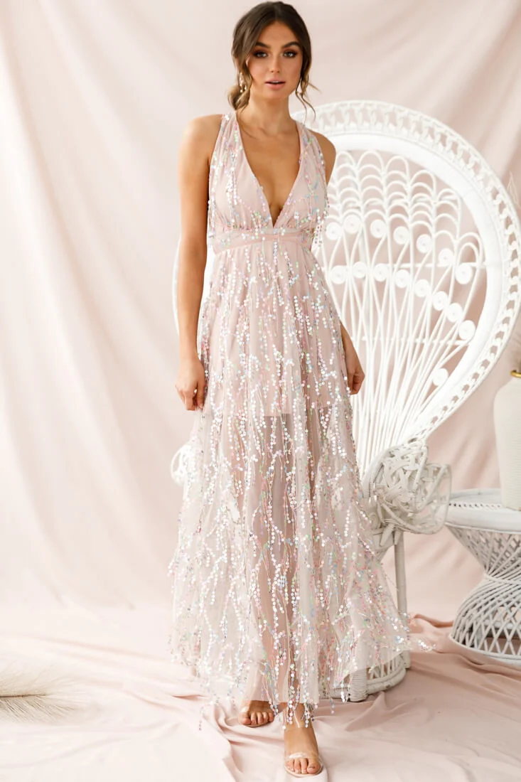 Tiara Sequin Maxi Dress Pink Champagne - Image 2