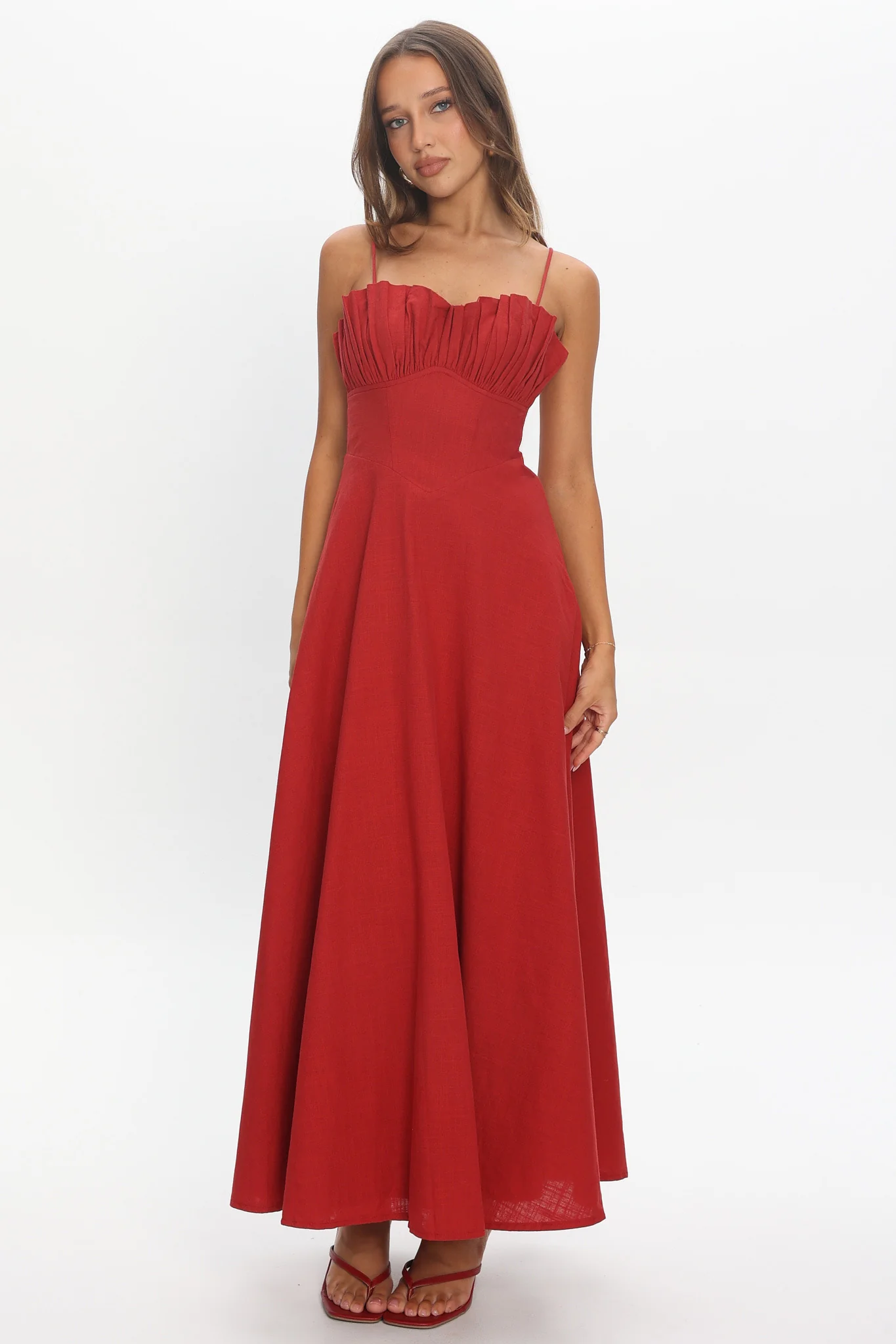 Tifanni Gathered Bust Maxi Dress Red - Image 5