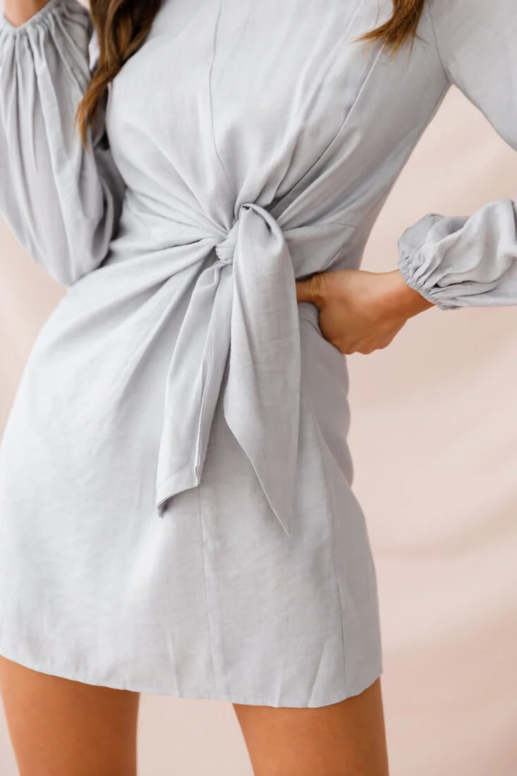 Tiffany Tie-Front Dress Grey - Image 4