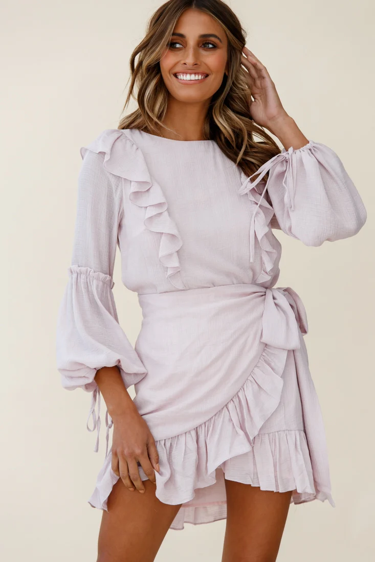 Tila Long Balloon Sleeve Wrap Front Dress Blush - Image 3