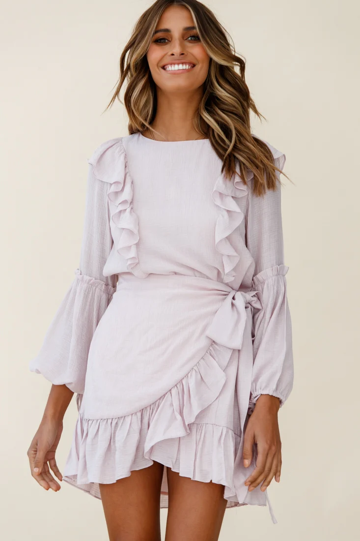 Tila Long Balloon Sleeve Wrap Front Dress Blush - Image 4