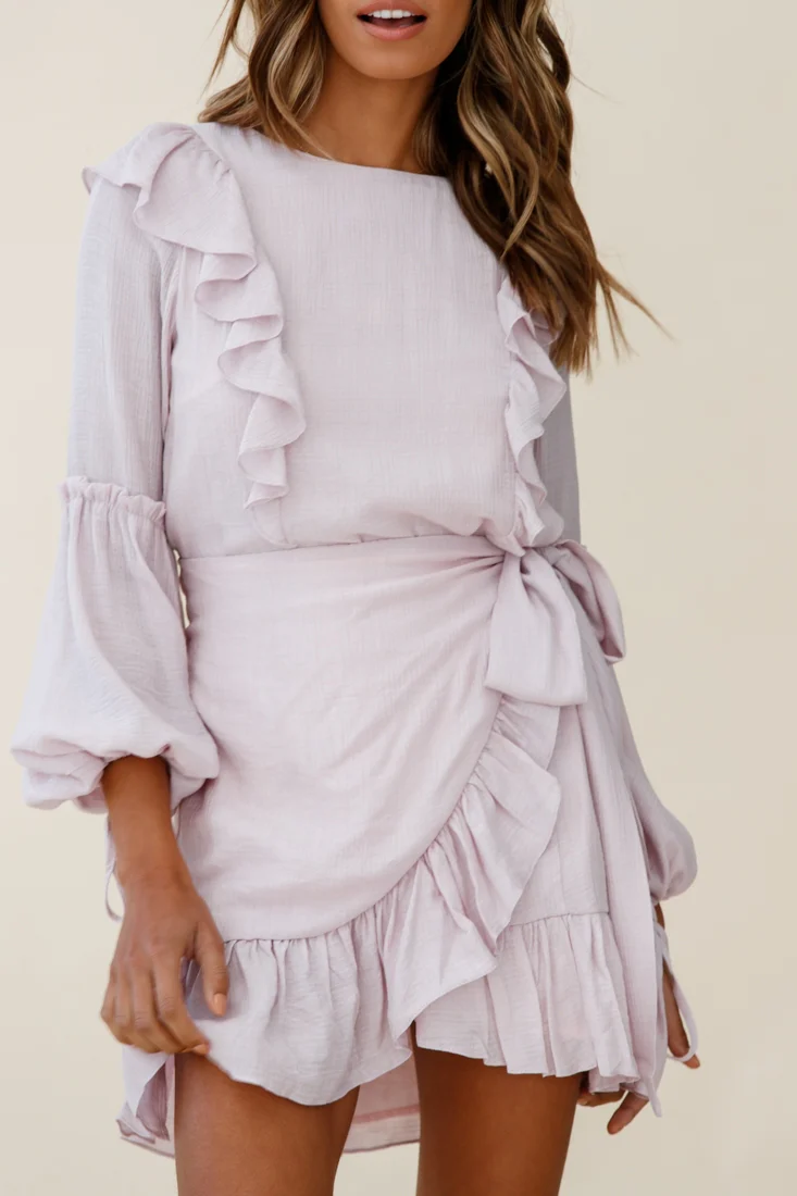 Tila Long Balloon Sleeve Wrap Front Dress Blush - Image 7