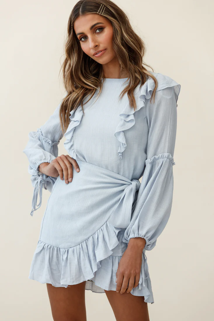 Tila Long Balloon Sleeve Wrap Front Dress Grey - Image 6