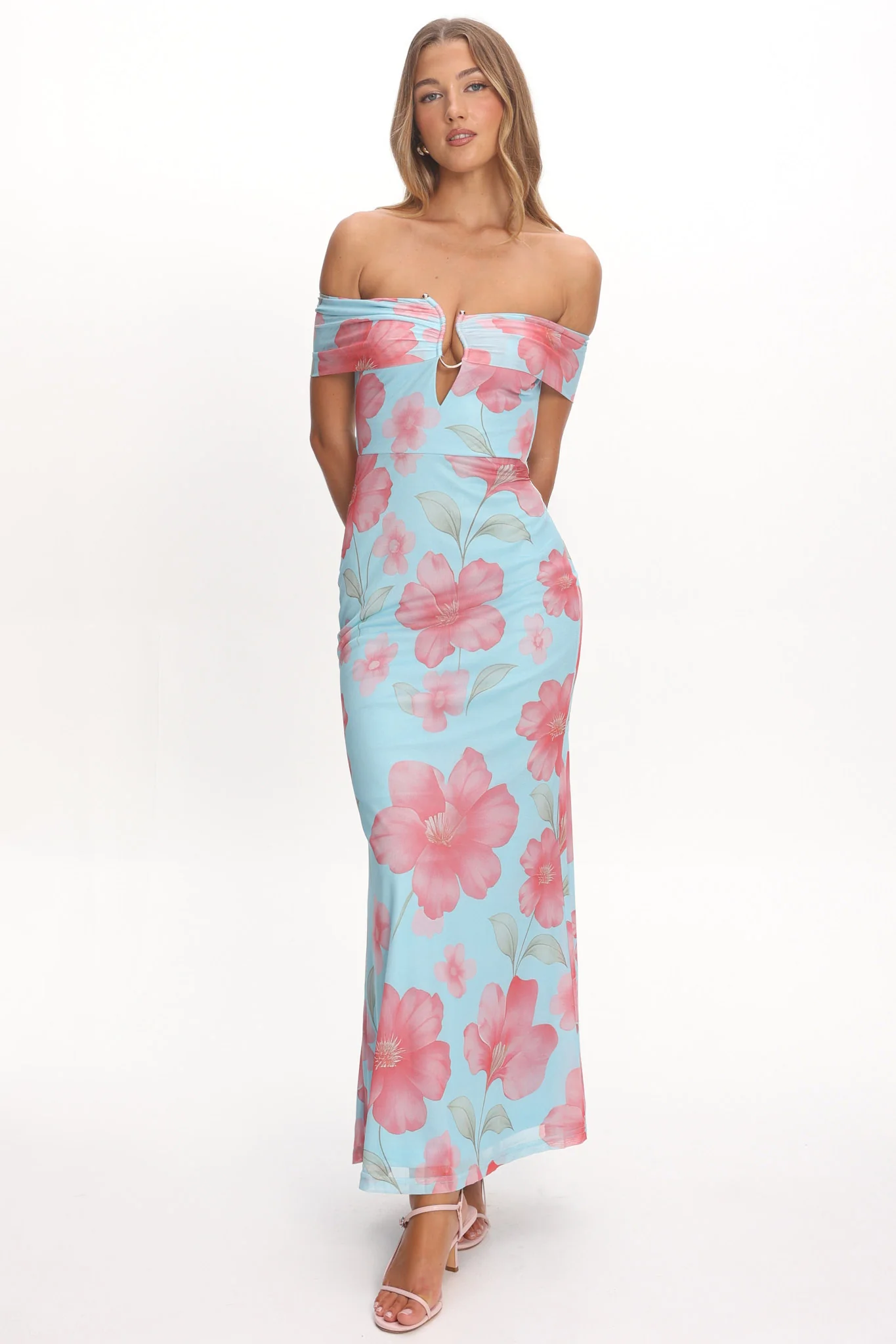Tilda Off-Shoulder Maxi Dress Floral Blue - Image 4