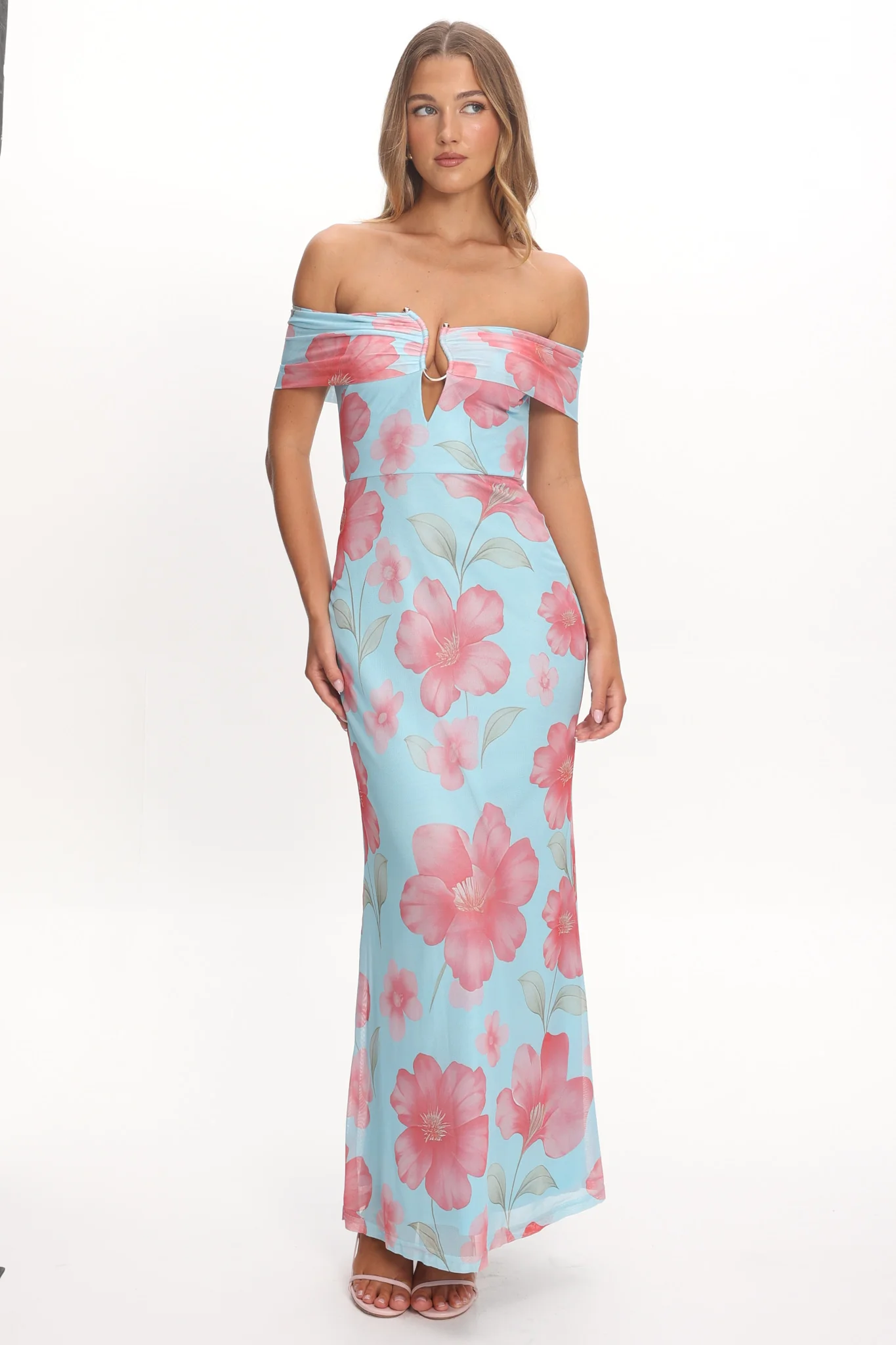 Tilda Off-Shoulder Maxi Dress Floral Blue - Image 5