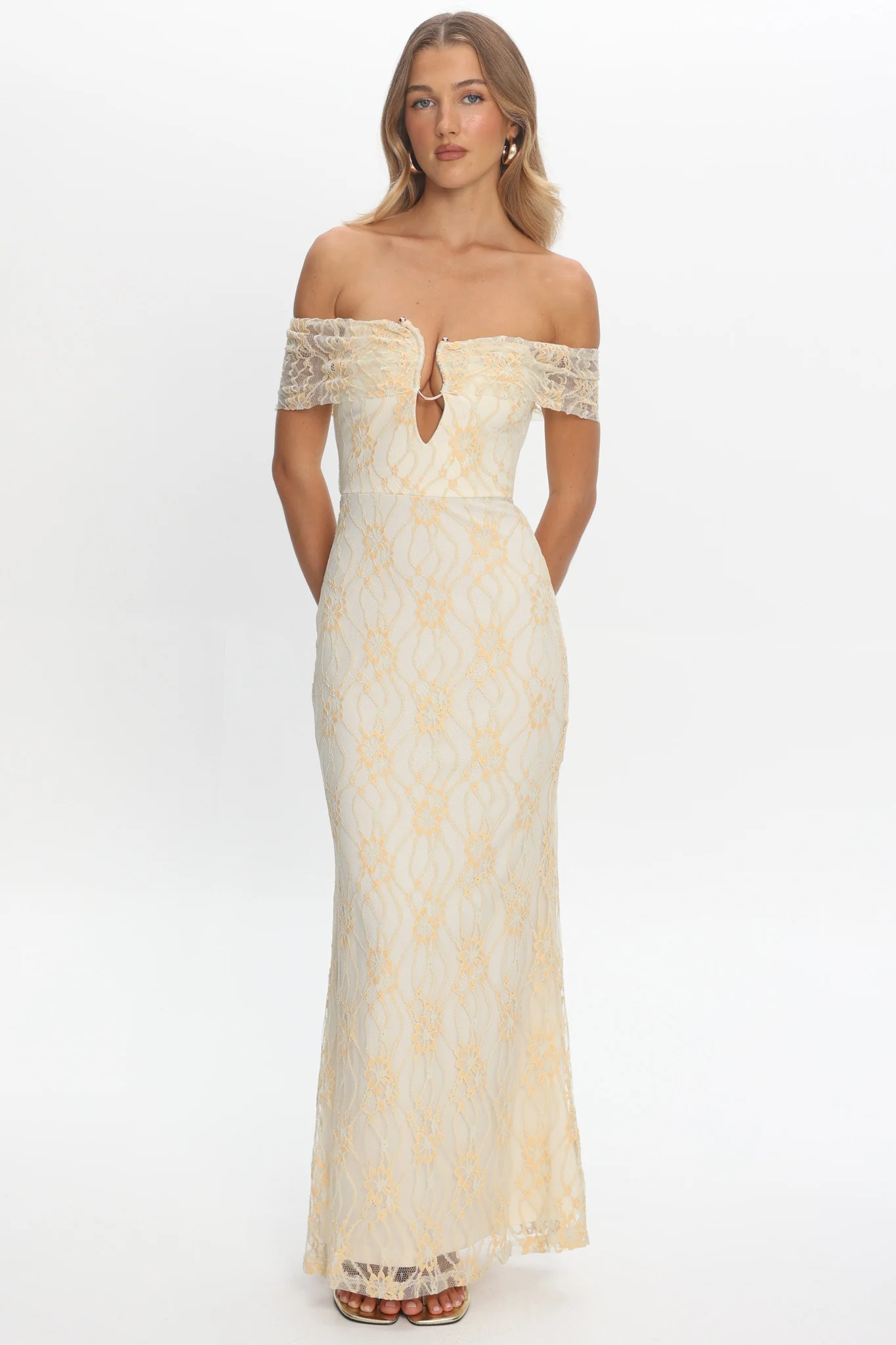 Tilda Off-Shoulder Maxi Dress Lace Butter - Image 5