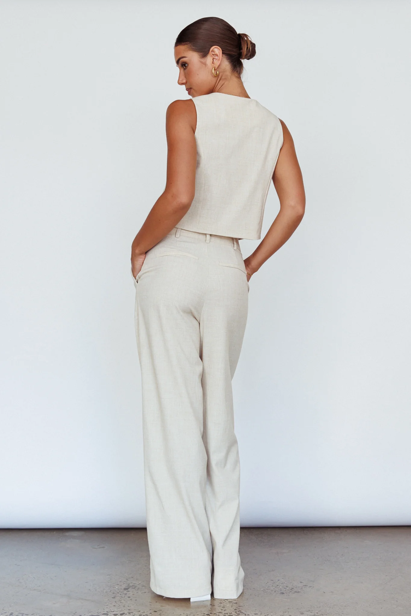 Times Square Buttoned Waistcoat Top Natural - Image 2
