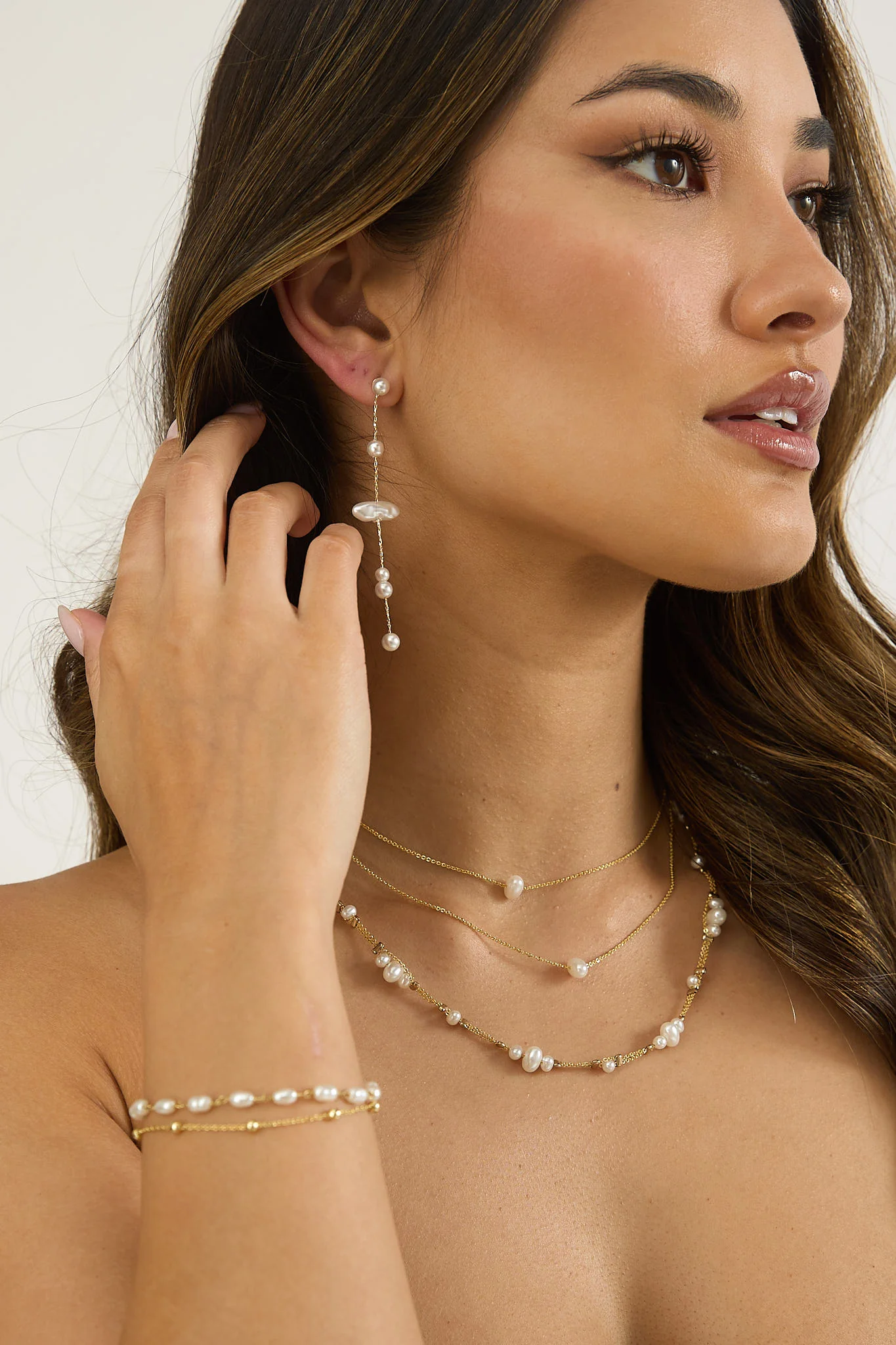 Tinsley Double Strand Bracelet Gold/Pearl - Image 3