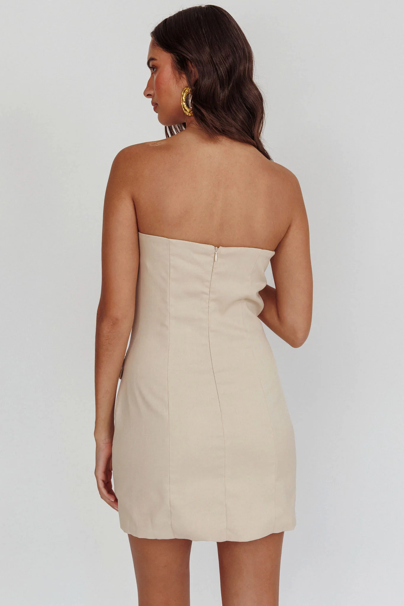 Titania Strapless Buttoned Mini Dress Light Taupe - Image 2