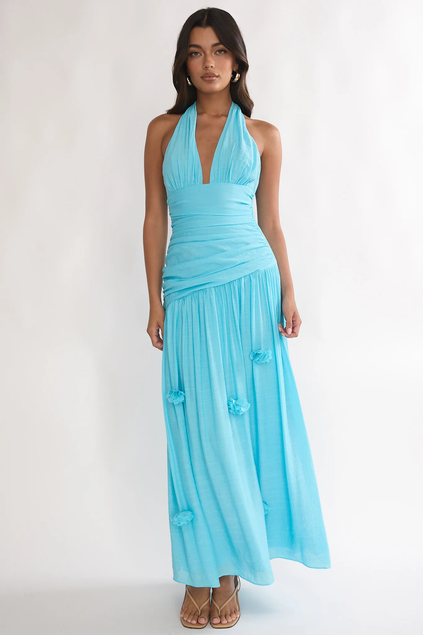 To The Sky Halterneck Maxi Dress Aqua - Image 5