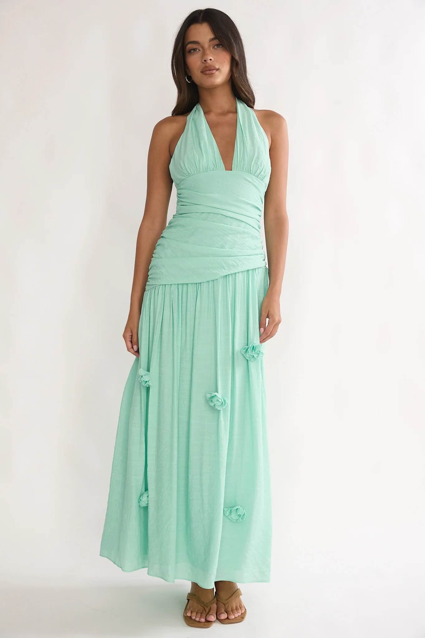 To The Sky Halterneck Maxi Dress Sage - Image 5