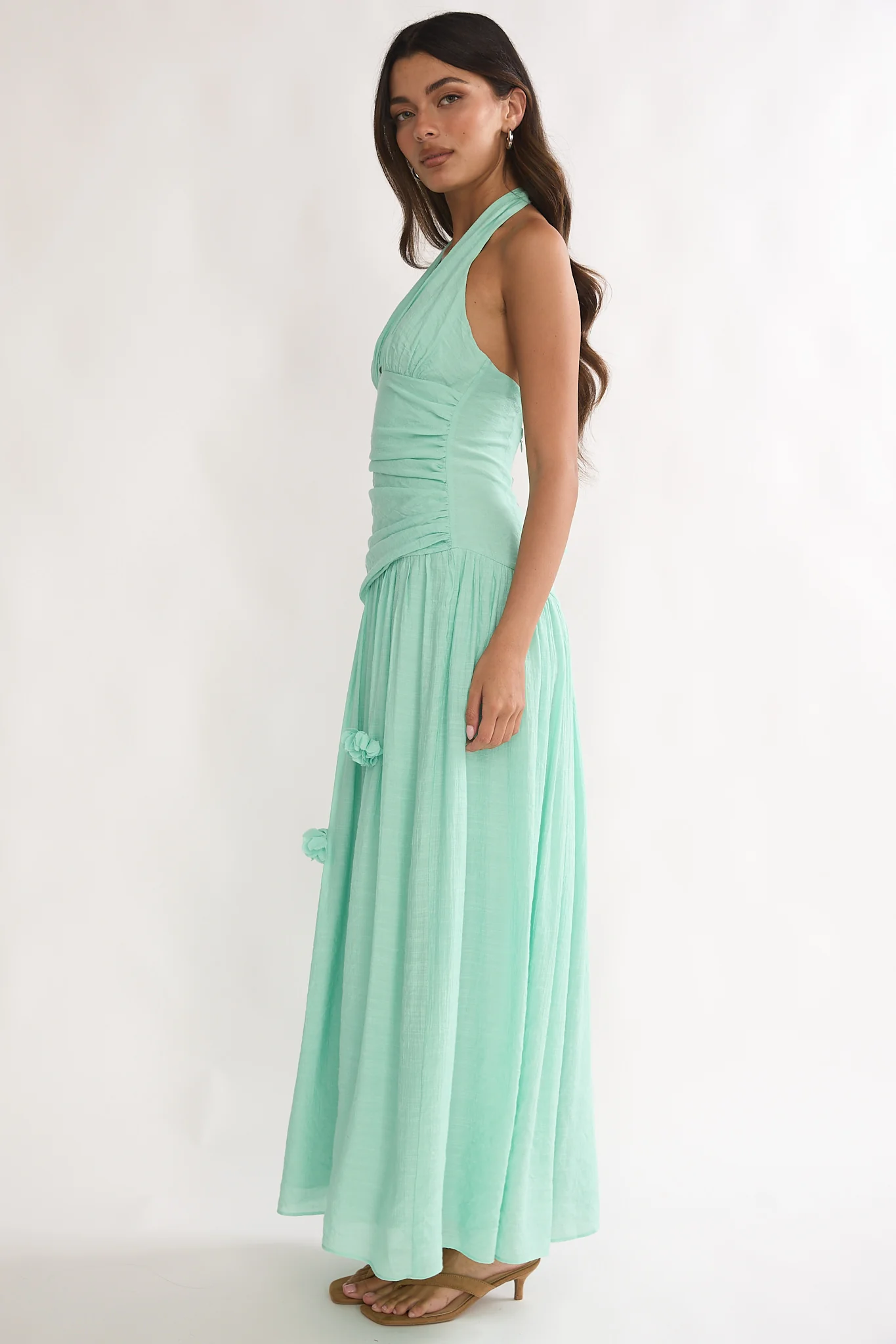 To The Sky Halterneck Maxi Dress Sage - Image 6