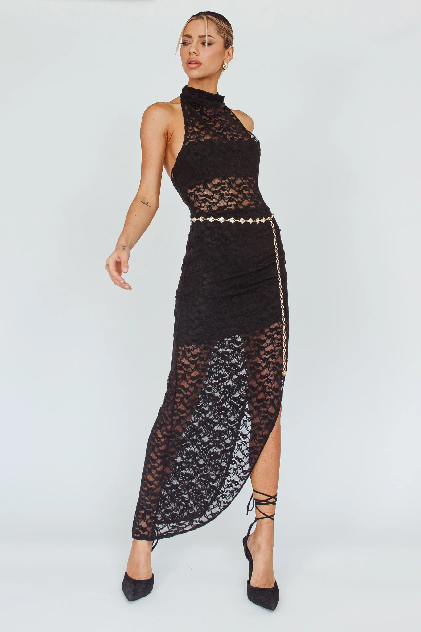 Tokyo Dreams Lace Halter Maxi Dress Black - Image 3