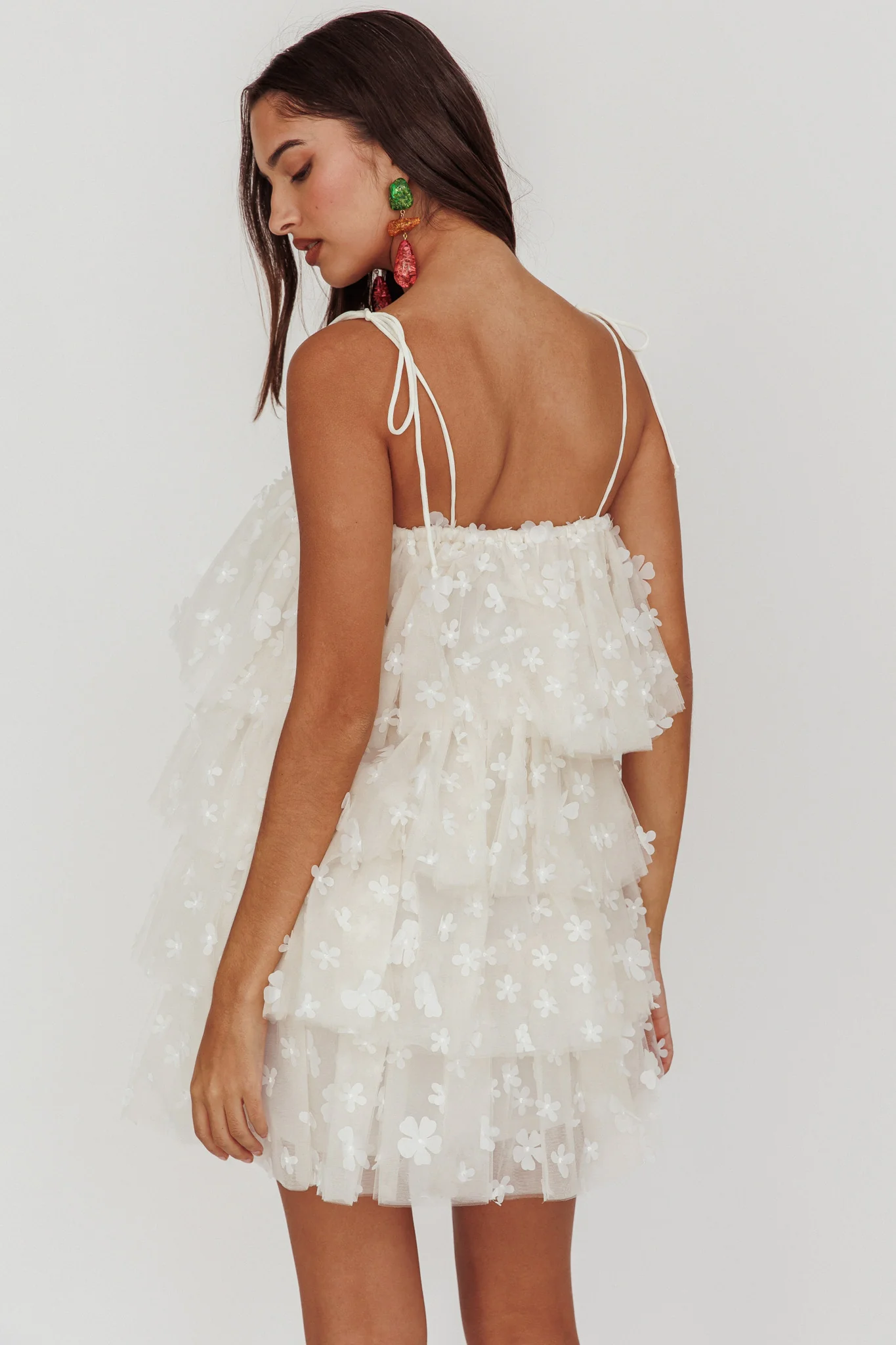 Tomorrow Tiered Ruffle Mini Dress Cream - Image 3