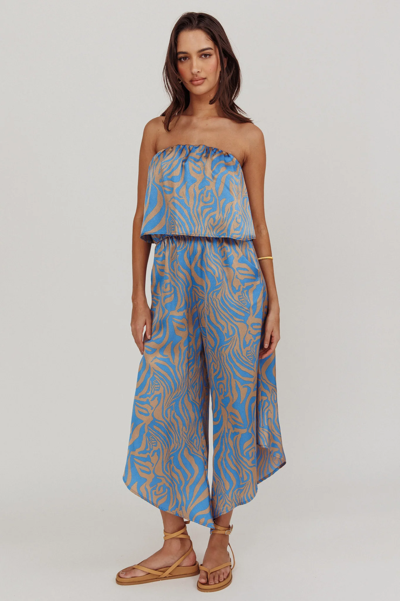 Tongue Tied Printed Strapless Jumpsuit Blue - Image 5