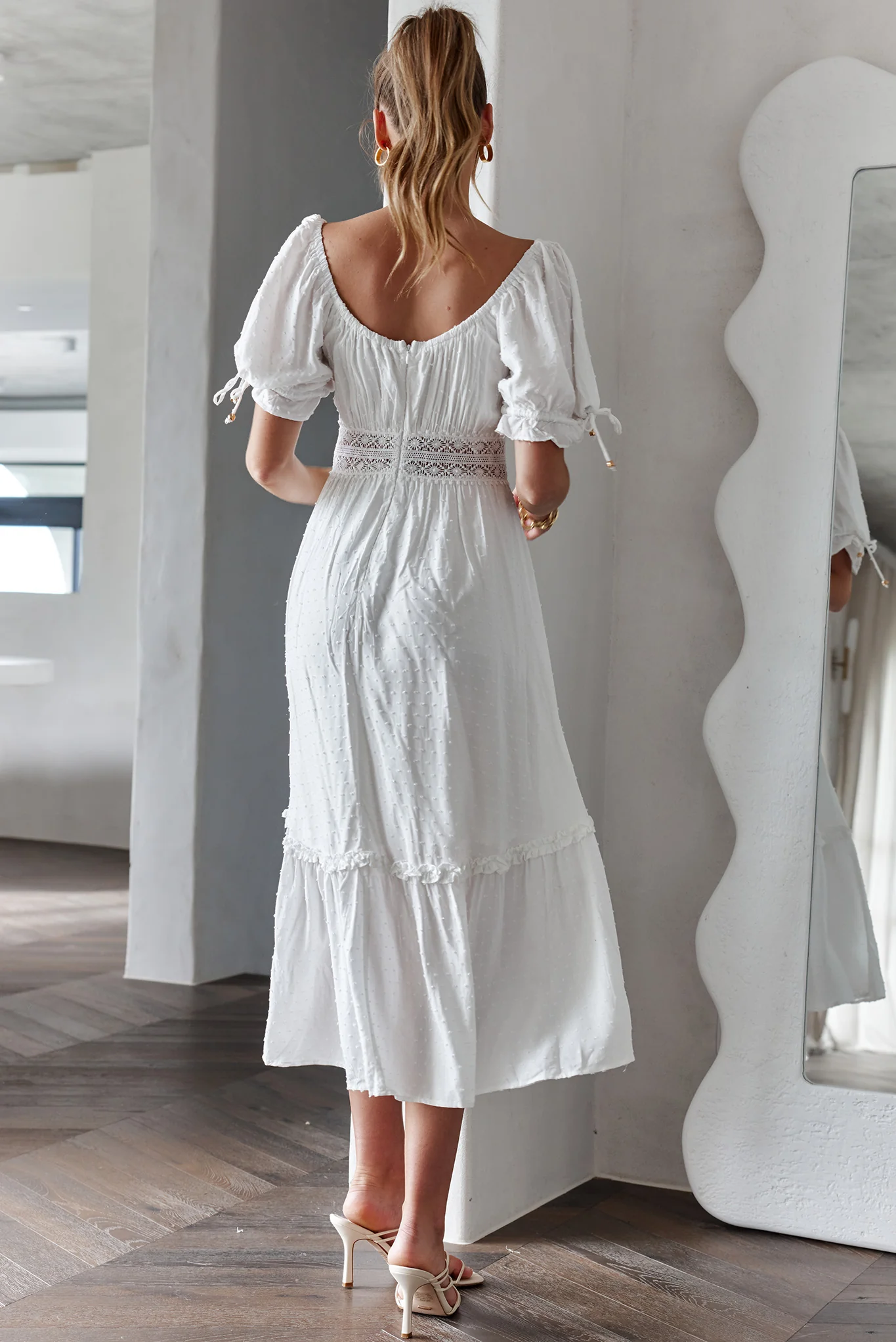 Topanga Canyon String Tie Boho Midi Dress White - Image 2