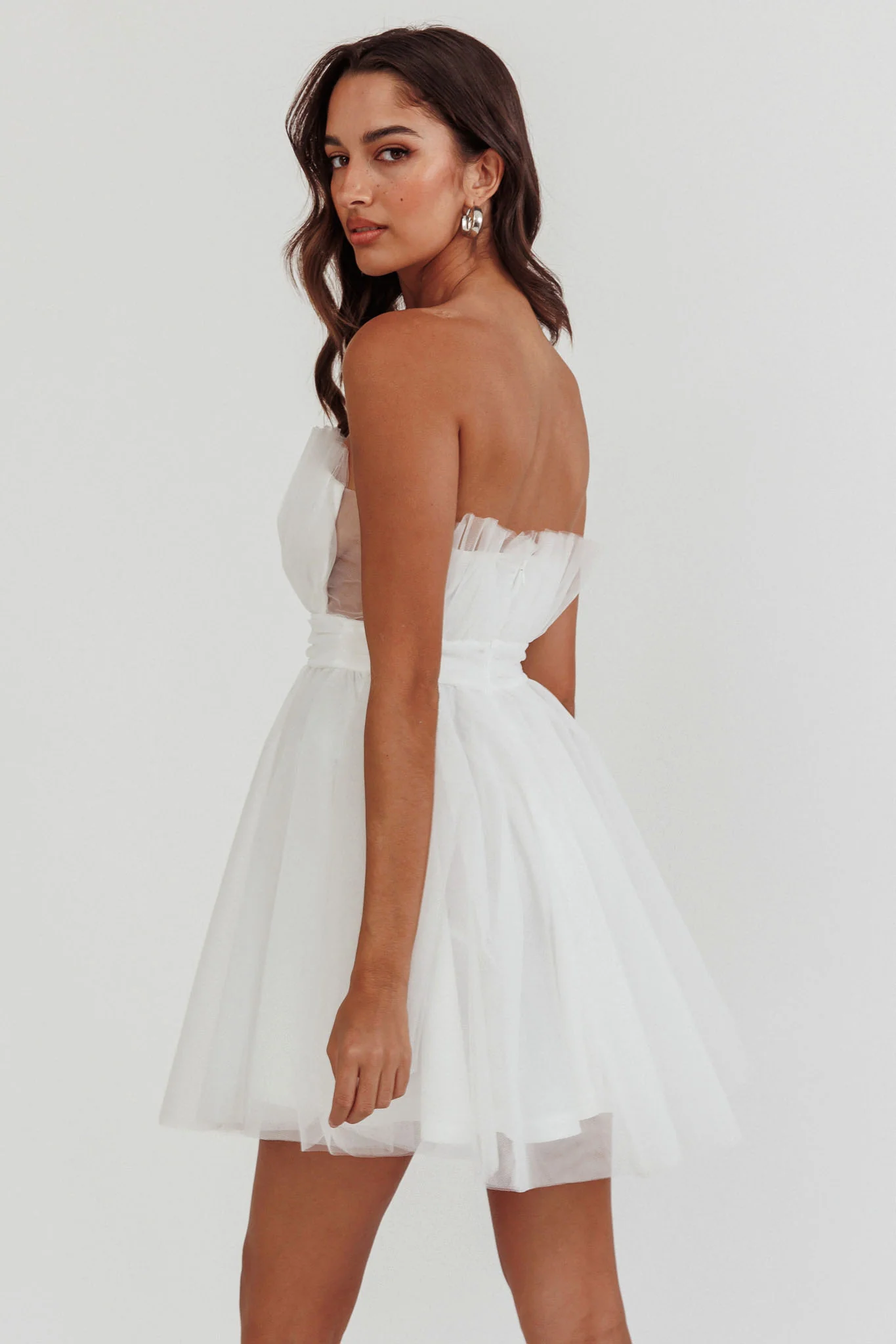 Touch The Stars Gathered Mesh Mini Dress White - Image 3