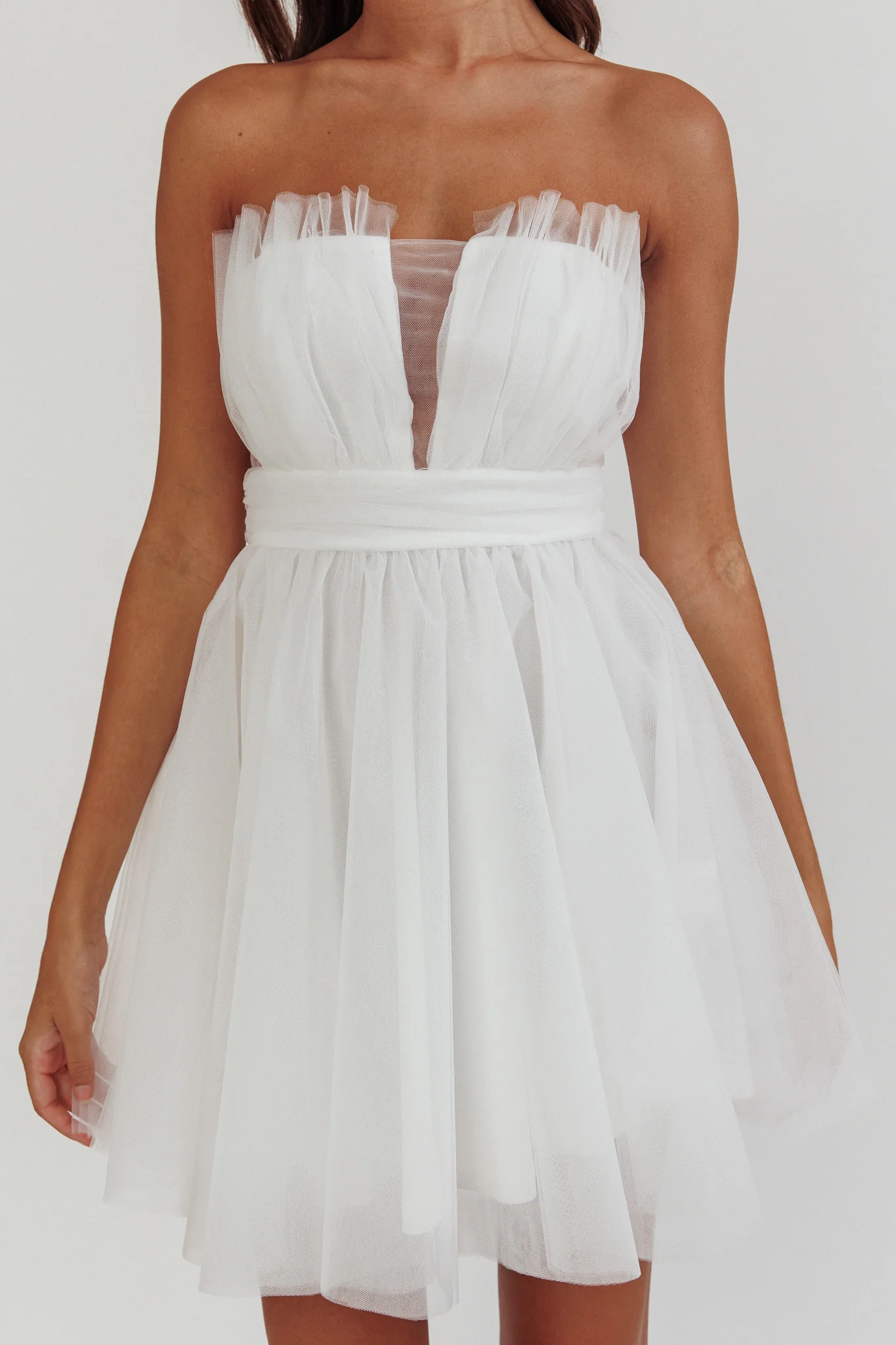Touch The Stars Gathered Mesh Mini Dress White - Image 5