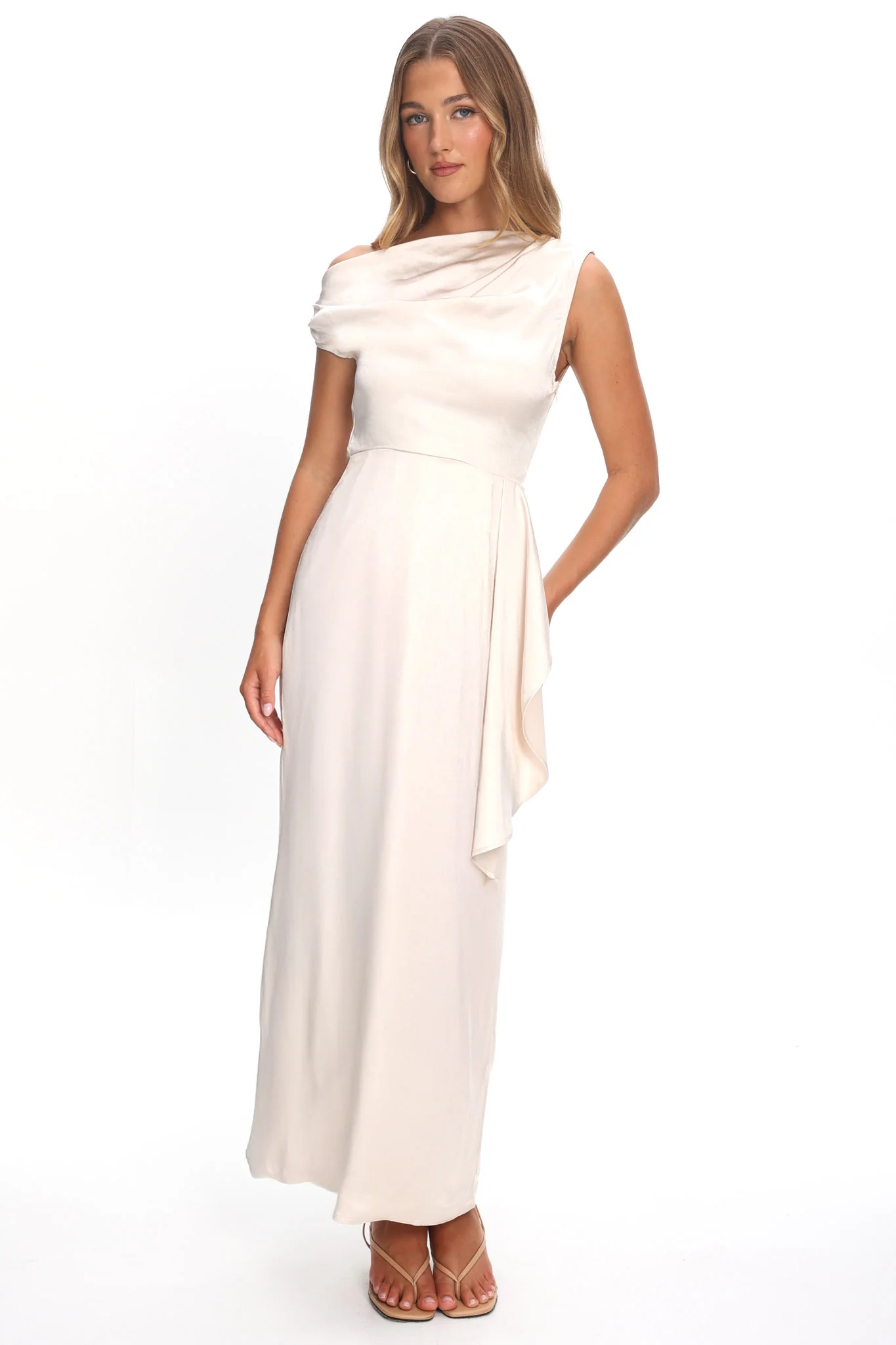 Tova Draped One-Shoulder Maxi Dress Champagne - Image 2