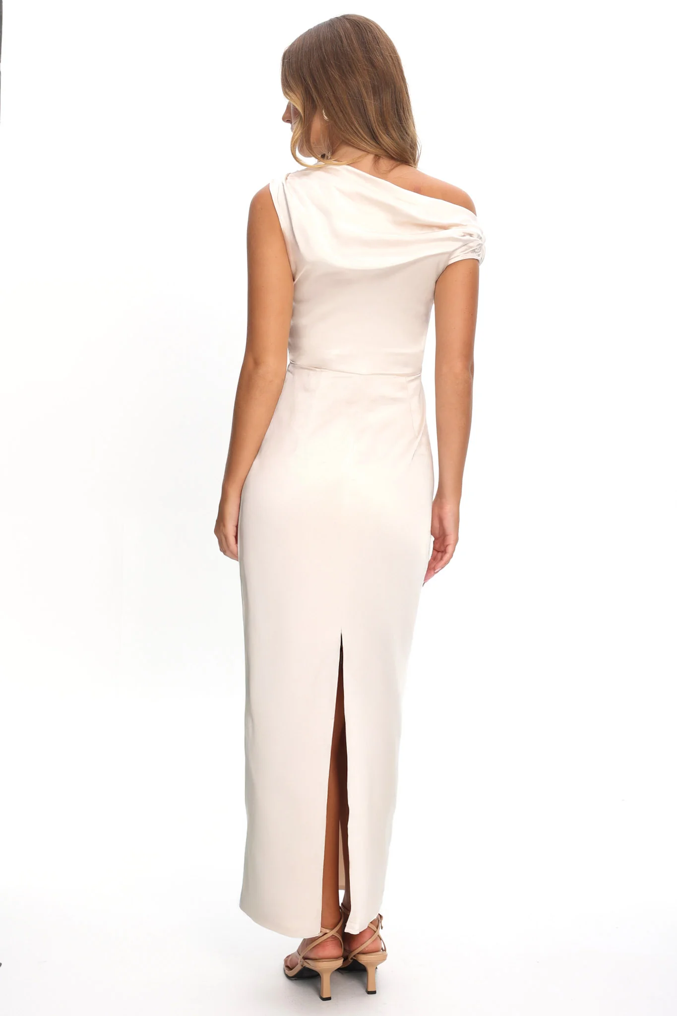 Tova Draped One-Shoulder Maxi Dress Champagne - Image 3