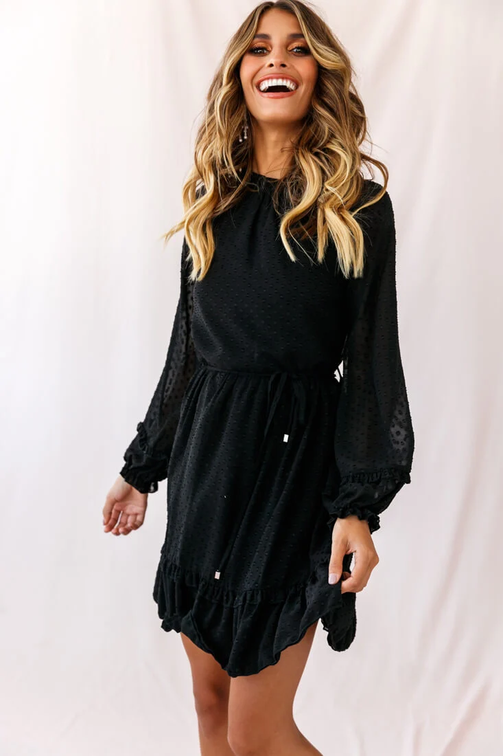 Tracee Open Black Ruffled Hemline Dress Black Tall - Image 3
