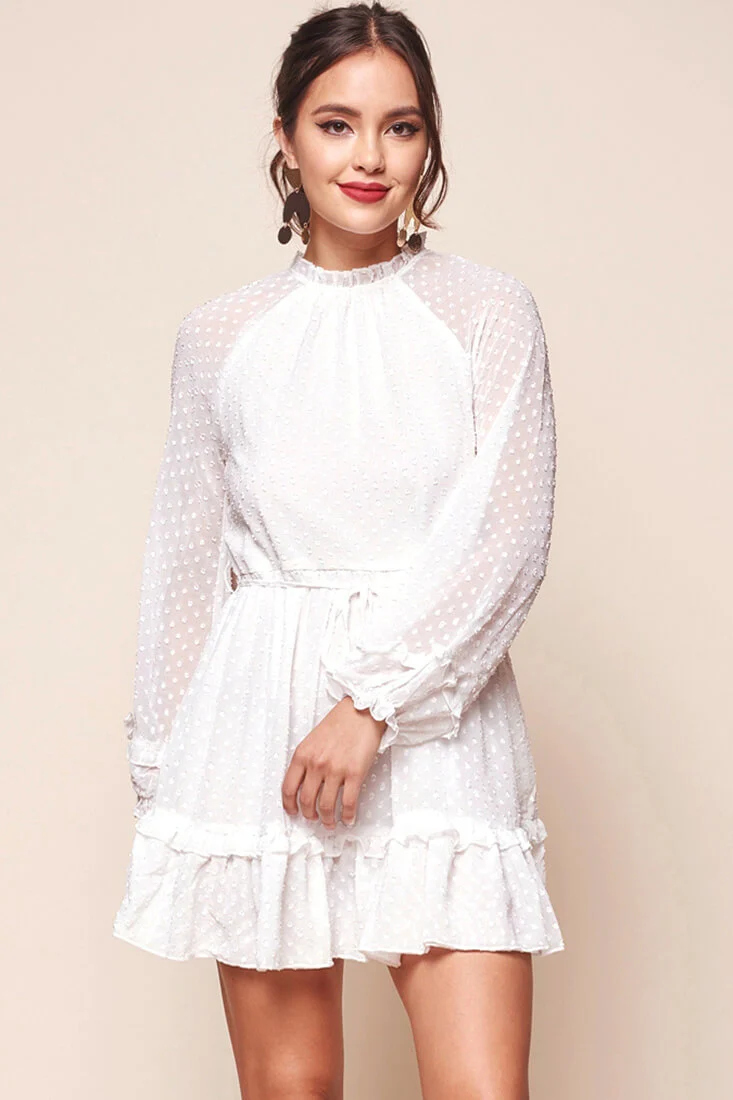 Tracee Open Back Ruffled Hemline Dress White - Image 5