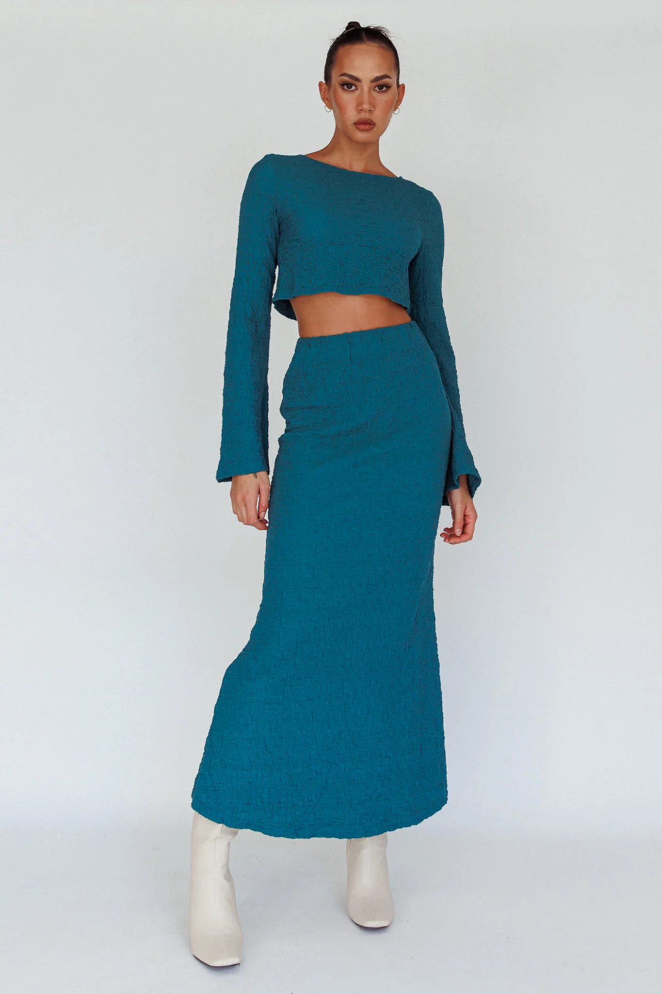 Treasures Textured Midi Skirt Teal - Image 2