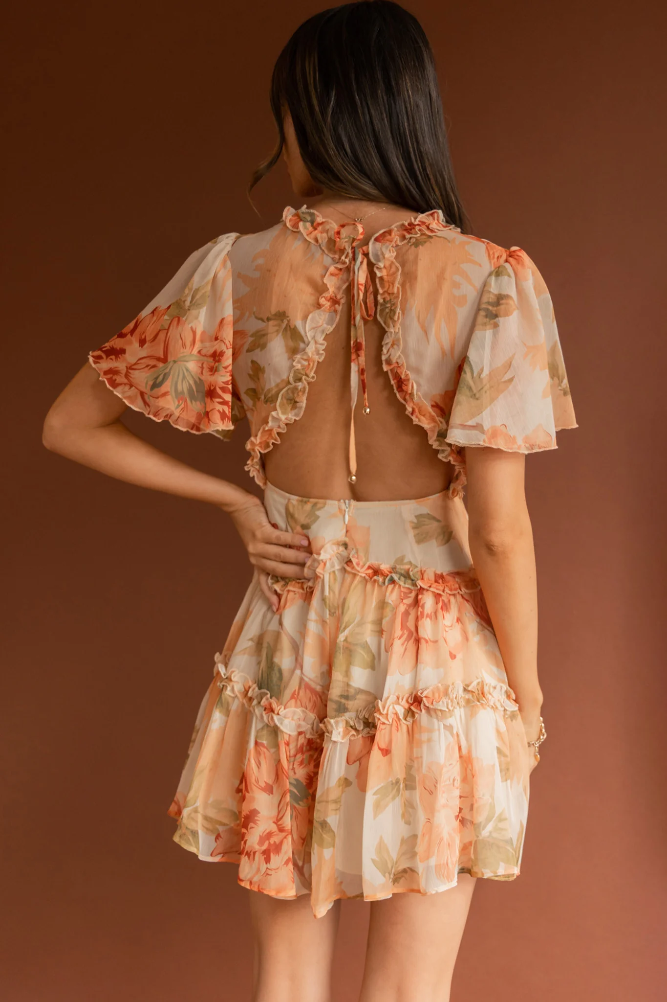 Tres Chic Flutter Sleeve Cut-Out Dress Botanical Tangerine - Image 2