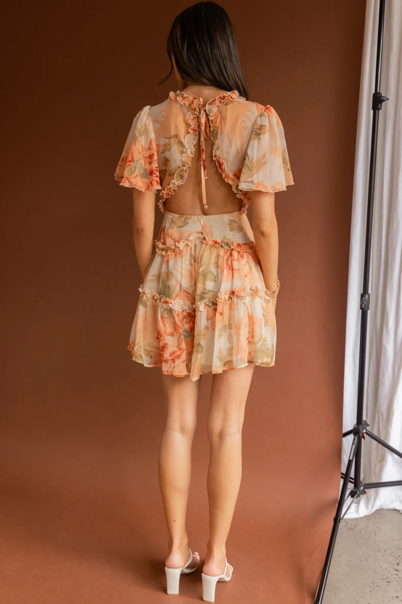 Tres Chic Flutter Sleeve Cut-Out Dress Botanical Tangerine - Image 7