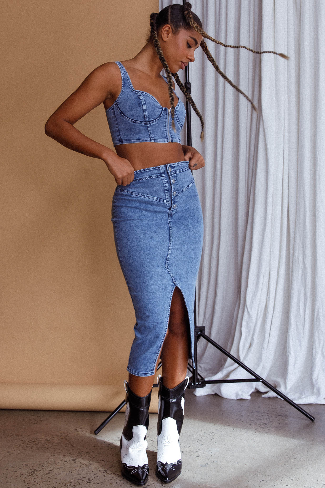 Trina Zip Front Crop Top Blue - Image 9