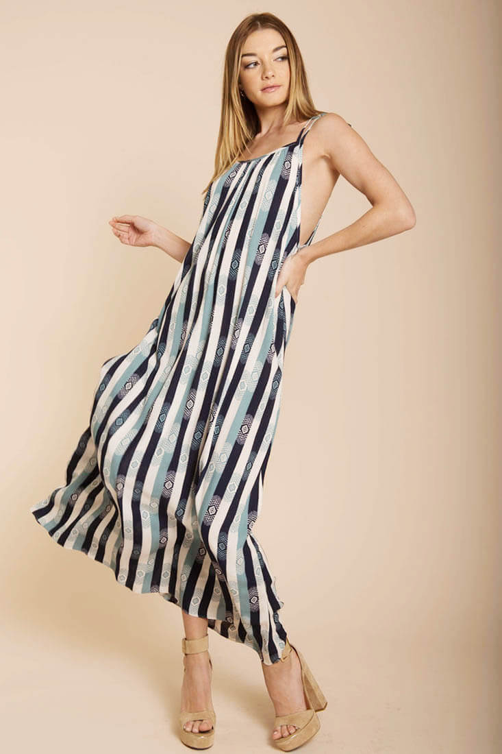 Tristan Stripped Maxi Dress Navy Beige - Image 2