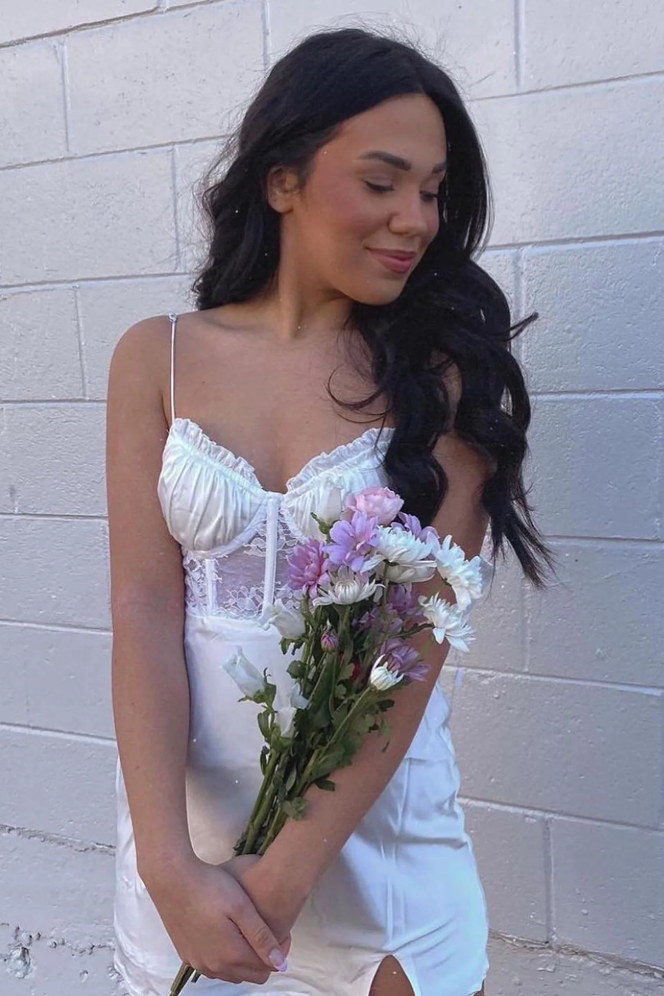 Trophy Lace Bodice Sweetheart Neckline Mini Dress Ivory - Image 6