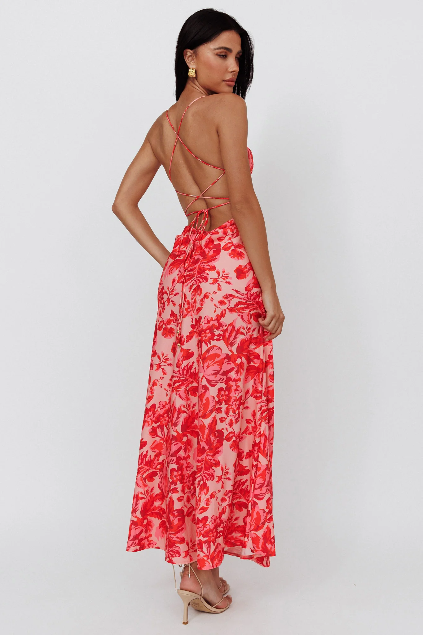 True Divine Strappy Back Maxi Dress Floral Fire - Image 2