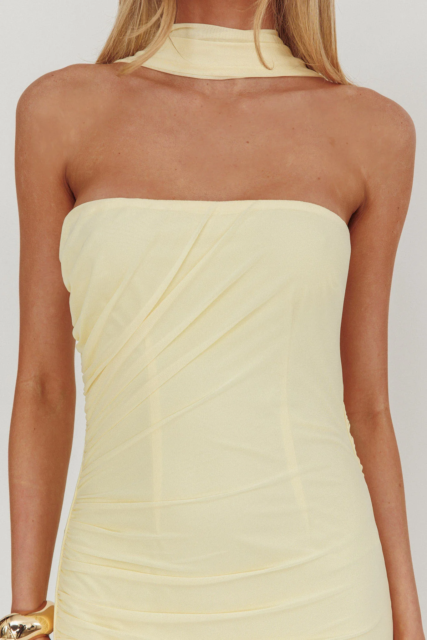 Truth Be Told Reverse Halter Maxi Dress Butter - Image 3