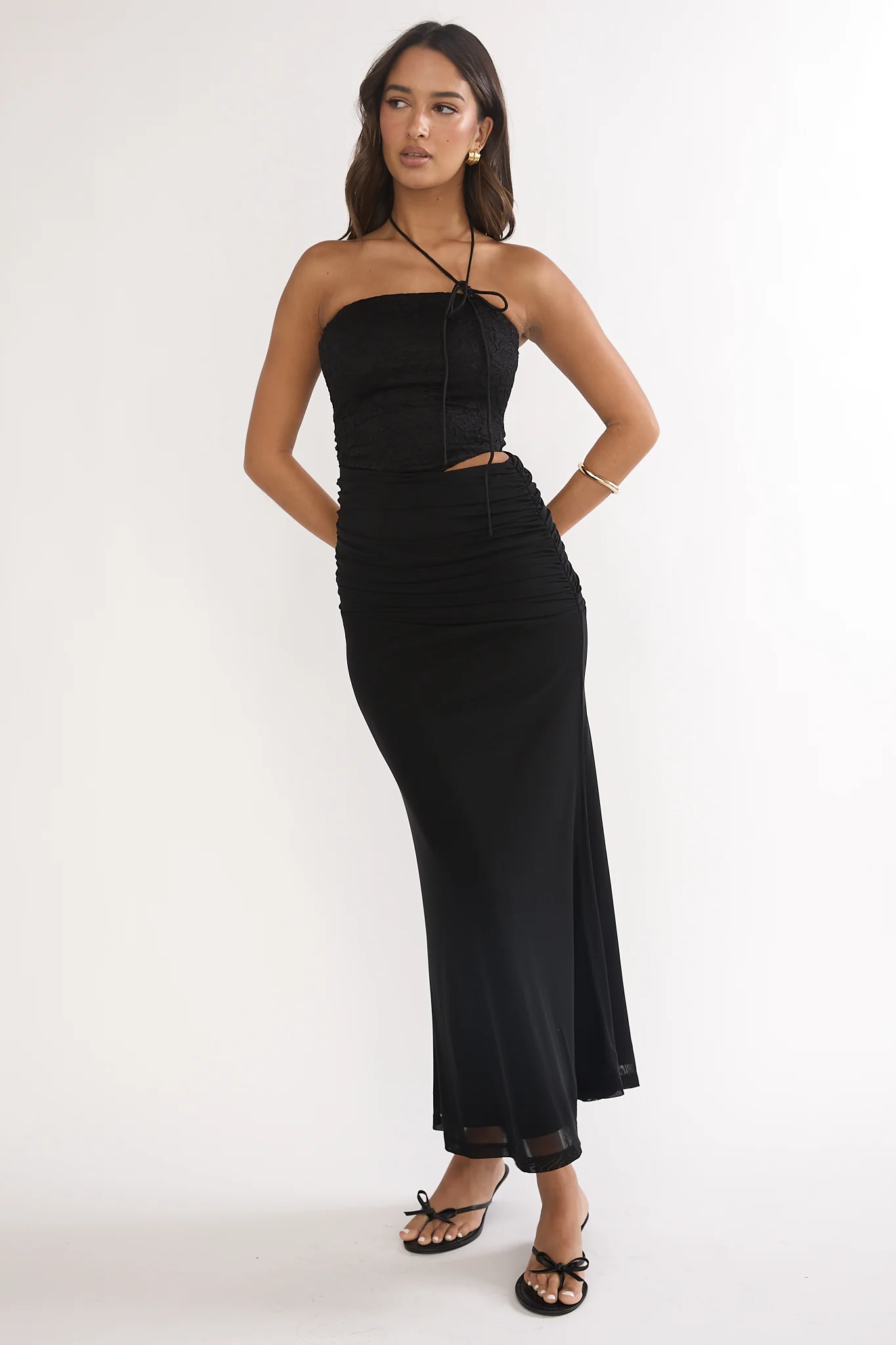 Truths Cut-Out Waist Ruched Maxi Dress Black - Image 5