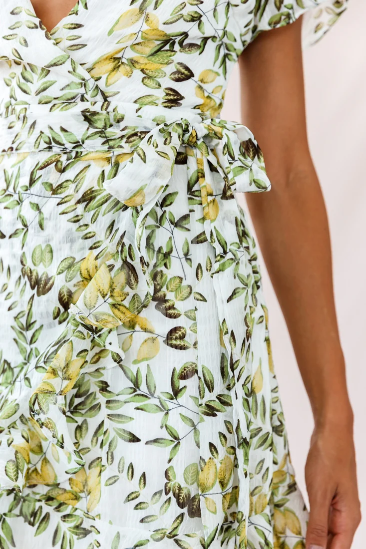 Tuesday V-Neck Wrap Leafy Print Romper White - Image 4
